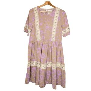 Sunday Mi Amor Mauve Floral Boho Crochet Lace Short Sleeve Dress Size Small
